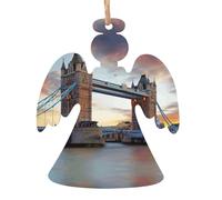 Decorazione natalizia in legno con stampa a ponte della vecchia torre, decorazioni per albero di Natale, 4 disegni: angelo, albero di Natale, pupazzo di neve, campana