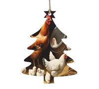 Decorazione natalizia in legno con stampa di polli della fattoria, realizzata a mano, decorazione da appendere su entrambi i lati, per regali per la casa dell'albero. 2 pezzi