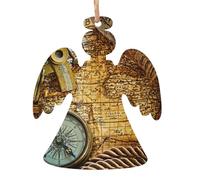 Decorazione natalizia in legno con stampa di una vecchia mappa del mondo, decorazione per albero di Natale, 4 disegni: angelo, albero di Natale, pupazzo di neve, campana