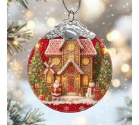 Decorazione natalizia in vetro, a forma di casa di pan di zenzero, Babbo Natale, pupazzo di neve, rosso, da appendere, decorazione per festival, decorazione per la casa, per albero, finestra, camera