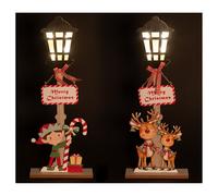 Set 2 Decorazione natalizia lampione led in legno h. 45 cm, decoro con scritta, Xmas