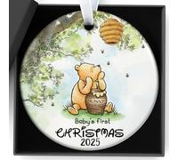 Decorazione natalizia per bambini, con simpatico orso giallo che tiene il miele, palline di Natale personalizzate in ceramica per neonati, neonati, ragazzi, ragazze, decorazione per casa, giardino