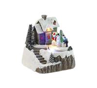 Decorazione natalizia per display da tavolo in resina carillon con neve casa da scrivania ornamento con luce LED per bambini decorazione villaggio di Natale con luci a LED