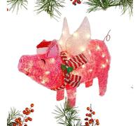 Decorazione natalizia per esterni, statua da giardino a forma di maiale rosa, decorazione per la casa, decorazioni per il cortile illuminato, puntale per albero di Natale, maiale volante con cappello