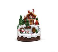 Decorazione natalizia per la casa del villaggio con treno in movimento e musica con luce calda, display in resina alimentato a batteria o USB, per atmosfera stagionale e feste di vacanza (A)