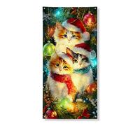 Decorazione natalizia per porta a forma di gatto, gattini carini con cappelli di Babbo Natale, decorazione per porta d'ingresso, per interni ed esterni, per feste stagionali, 91 x 183 cm