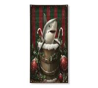 Decorazione natalizia per porta con squalo, design a botte, per interni ed esterni, 91 x 182 cm