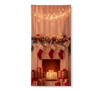 Decorazione natalizia per porta del camino, con calze rosse festive, decorazione per interni ed esterni, per feste stagionali invernali, 91 x 182 cm