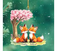 Decorazione natalizia personalizzata con volpe sposata, decorazione per albero di Natale a forma di volpe 2025, con nomi personalizzati, regalo per Mr & Mrs Him Him Her, ornamenti acrilici per coppia