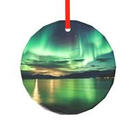 Decorazione natalizia rotonda in vetro con stampa di luci del nord per albero di Natale da appendere per feste di Natale e regali per