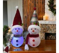 Decorazione Natalizia Set 2 Addobbi Pupazzo di Neve con Luci LED e Cappello Scia