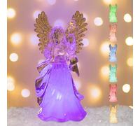 Decorazione natalizia, sfera di neve, angelo con luce LED, decorazione natalizia, glitter, stile angelo, statuetta illuminata con timer, multicolore che cambia angelo, regalo di Natale (B)
