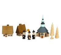 Decorazione Natalizia Villaggio Seiffen Con Alberelli A Strisce E Canti Colorati