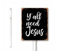 Decorazione natalizia vintage Y'all Need Jesus Reiligious Cartello per prato all'aperto 12 x 15 cm decorazione da cortile in alluminio decorazioni stagionali regali cristiani antiruggine