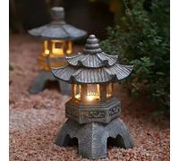 Decorazione Ornamenti Zen Torre ad energia solare Statua da giardino Lanterne del palazzo Lampada solare cinese Lanterna pagoda da cortile in pietra Tower