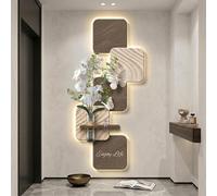 Decorazione Parete 3D LED in Arenaria Arte Astratta con Piante Artificiali Vaso e Disegno Farfalla, Senza Cornice a Presa per Soggiorno e Ingresso(55x120cm(21.7x47.2in),F)