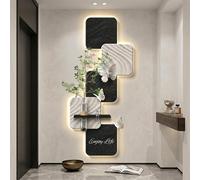 Decorazione Parete 3D LED in Arenaria Arte Astratta con Piante Artificiali Vaso e Disegno Farfalla, Senza Cornice a Presa per Soggiorno e Ingresso(46x100cm(18.1x39.4in),E)