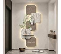 Decorazione Parete 3D LED in Arenaria Arte Astratta con Piante Artificiali Vaso e Disegno Farfalla, Senza Cornice a Presa per Soggiorno e Ingresso(64x140cm(25.2x55.1in),G)