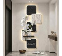 Decorazione Parete 3D LED in Arenaria Arte Astratta con Piante Artificiali Vaso e Disegno Farfalla, Senza Cornice a Presa per Soggiorno e Ingresso(55x120cm(21.7x47.2in),A)