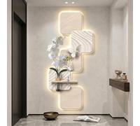 Decorazione Parete 3D LED in Arenaria Arte Astratta con Piante Artificiali Vaso e Disegno Farfalla, Senza Cornice a Presa per Soggiorno e Ingresso(55x120cm(21.7x47.2in),C)