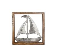 Decorazione Parete Rilievo Barca a Vela IN Telaio 20x20cm Alluminio + Legno