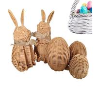 Decorazione pasquale a forma di coniglietto in rattan, statuetta decorativa a forma di coniglio, decorazione pasquale rustica intrecciata, uova di coniglio pasquale, decorazione fatta a mano