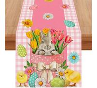 Decorazione pasquale con fiori, conigli, uova pasquali, runner da tavola, 33x183cm, runner da tavola pasquale, primavera, runner da tavola pasquale, tovaglia pasquale, decorazione pasquale per la