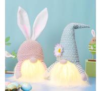 Decorazione pasquale con gnomo con luce LED, 3 pezzi, decorazione pasquale con gnomo illuminato, decorazione primaverile, coniglietto pasquale con luci a LED, decorazione primaverile, decorazione