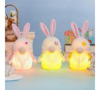 Decorazione pasquale con gnomo con luce LED, 3 pezzi, decorazione pasquale con gnomo illuminato, decorazione primaverile, coniglietto pasquale con luci a LED, decorazione primaverile, decorazione