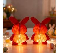 Decorazione pasquale di carta, coniglietto pasquale con catena luminosa a LED, 2 pezzi, illuminata, decorazione pasquale, coniglietto, statuette in carta 3D, decorazione pasquale moderna, decorazione