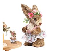 Decorazione pasquale di paglia di coniglio, statuetta di coniglietto in piedi, ornamento di coniglio di paglia di simulazione pasquale, adorabile scultura di coniglio in paglia di sisal intrecciata a