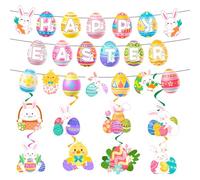 Decorazione Pasquale per Bambini, 9pcs Kit Decorazione Pasquale - Striscione Pasquale, Spirale Pasquale, Vortice da Appendere Decorazione per Festa di Pasqua, Decorazione Pasquale per Casa