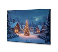 Decorazione pasquale Un accogliente villaggio con un albero di Natale luminoso nella neve. Tela decorativa per bagno decorazione da parete piatti decorativi (40 x 60 cm)
