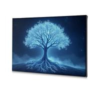 Decorazione pasquale Un albero blu incandescente con radici intricate contro un cielo notturno stellato. Tela decorativa per bagno, decorazione artistica da parete (20 x 30 cm)