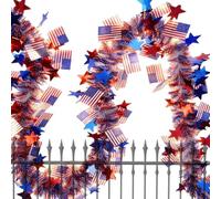 Decorazione patriottica del 4 luglio per balcone e ringhiera 4 luglio | Rosso/Bianco/Blu con luci, 10 M, per interni ed esterni, per feste interne ed esterne,