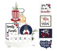 Decorazione patriottica per vassoio a più livelli | Decorazioni per la tavola del giorno della memoria | Decorazione in legno rosso, bianco e blu, decorazione da tavolo per il 4 luglio, decorazioni