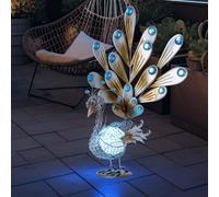 Decorazione Pavone Color Rame + Pietre Decorative LED Solare Esterno Lampada