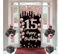 Decorazione per 15° compleanno per ragazze Happy 15th Birthday Poster Banner per porta Roseold Tessuto Cartello da parete/porta Banner per 15° compleanno Sfondo Banner Ragazze Festa di compleanno