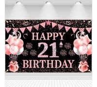 Decorazione per 21° compleanno, striscione con scritta "Happy 21st Birthday", glitterata, bandiera a stella, palloncini, cartello decorativo, sfondo fotografico, decorazione da parete, per 21 anni
