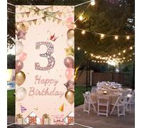 Decorazione per 3° compleanno per ragazze Happy 3rd Birthday Poster Banner per porta in tessuto rosa cartello da parete/porta banner per 3° compleanno sfondo banner per ragazze festa di compleanno