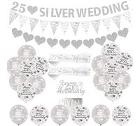 Decorazione per 30° Anniversario di Matrimonio, 30° Anniversario Palloncini in Argento con Anelli Forma Cuore Fscia in Raso per 30° Coppia