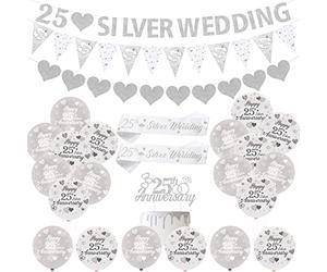 Decorazione per 30° Anniversario di Matrimonio, 30° Anniversario Palloncini in Argento con Anelli Forma Cuore Fscia in Raso per 30° Coppia