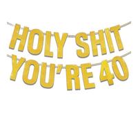 Decorazione per 40° compleanno, striscione per 40° compleanno per uomini e donne, glitter oro 40 decorazioni per feste di compleanno, cartello divertente per feste, Holy Shit You're 40