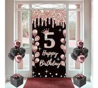 Decorazione per 5° compleanno per ragazze Happy 5th Birthday Poster Door Banner Roseold Tessuto Cartello da parete/porta Banner 5° compleanno Sfondo Banner Ragazze Festa di compleanno Cartello di