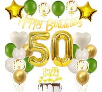 Decorazione per 50 anni, oro verde, palloncini per compleanno, uomo e donna, torta oro