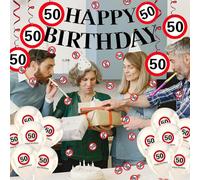 Decorazione per 50° Compleanno, Rouhuhura per Uomini e Donne, 50° Compleanno, Decorazione con Ghirlanda, Palloncini, Striscioni, Coriandoli, per 50° Anno Segnale Stradale di Compleanno Decorare