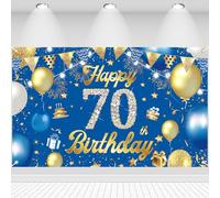 Decorazione per 70° compleanno, striscione con scritta "Happy 70th Birthday", glitterata, bandiera a stella, palloncini, segno, decorazione, sfondo fotografico, decorazione da parete, per 70 anni