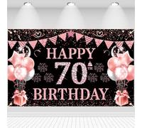 Decorazione per 70° compleanno, striscione con scritta "Happy 70th Birthday", glitterata, bandiera a stella, palloncini, segno, decorazione, sfondo fotografico, decorazione da parete, per 70 anni