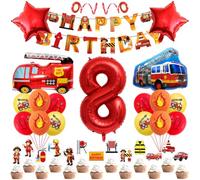 Decorazione per 8° compleanno Ragazzi 8 anni Bambini Pompiere Tema Decorazioni di compleanno Camion dei pompieri Banner Camion dei pompieri Palloncino Foil Palloncino Pompiere Topper per Torta per
