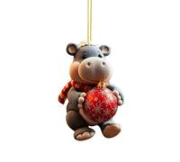 Decorazione per albero di Natale a forma di libro in acrilico 2D con ippopotamo che tiene una torta, design con doppia stampa, per feste festive con elefante bianco